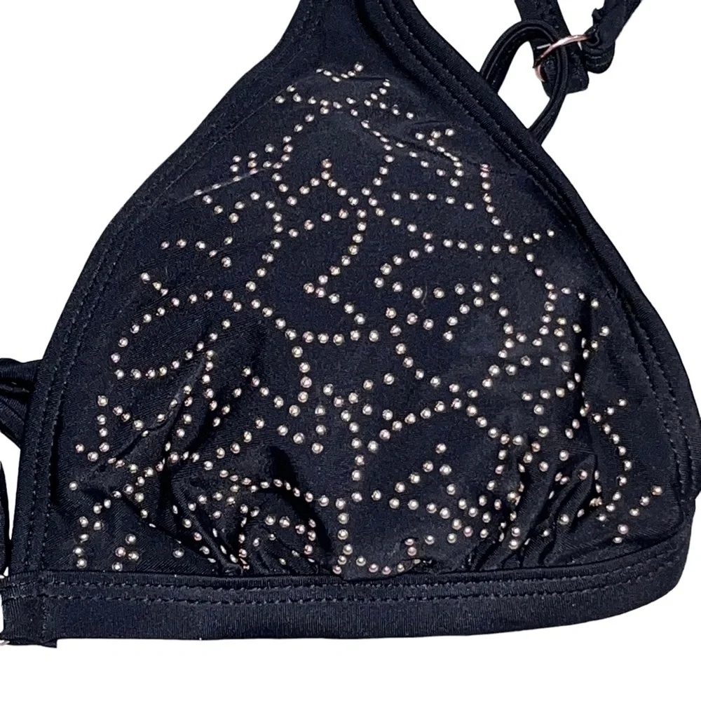 NEW Time & Tru Black Missy Elevated Embellished Bikini Top